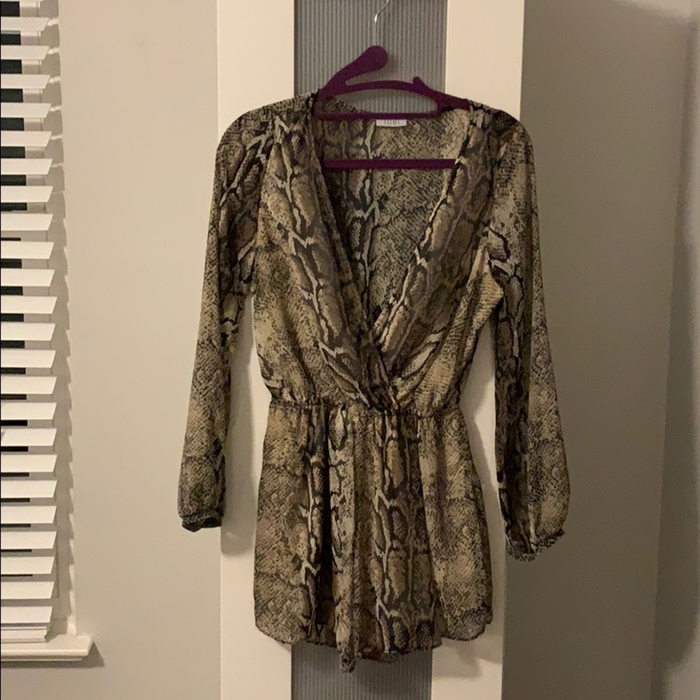 Tobi Snake Print Plunging Romper